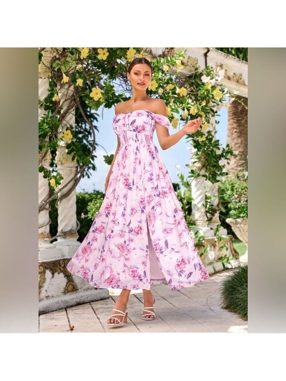 Grace Karin Floral Maxi Dress Pink Purple Extra Large - Picture 2 of 7